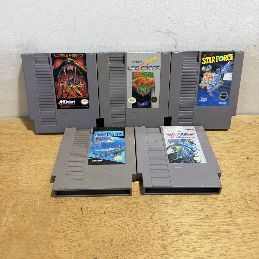 NES Nintendo 5 Game Lot Life Force Star Force Top Gun Silent Service Tested